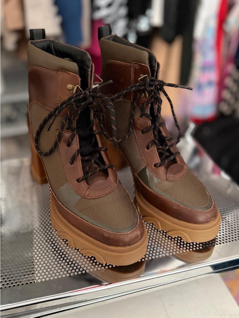Sorel Brown and Tan Lace-Up Platform Boots